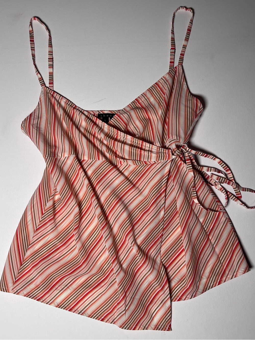THEORY Silk Wrap Striped spaghetti strap top Large